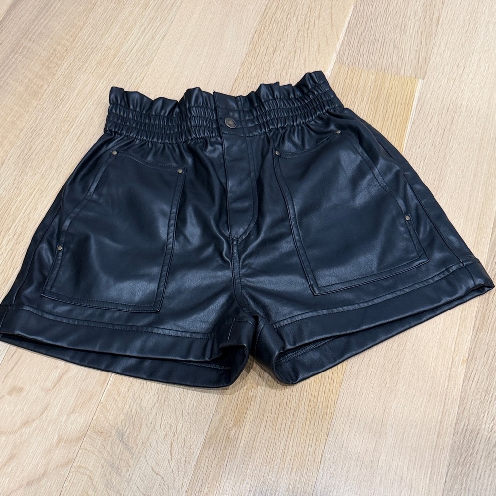 Zara Black Faux Leather High-Waist Paperbag Shorts